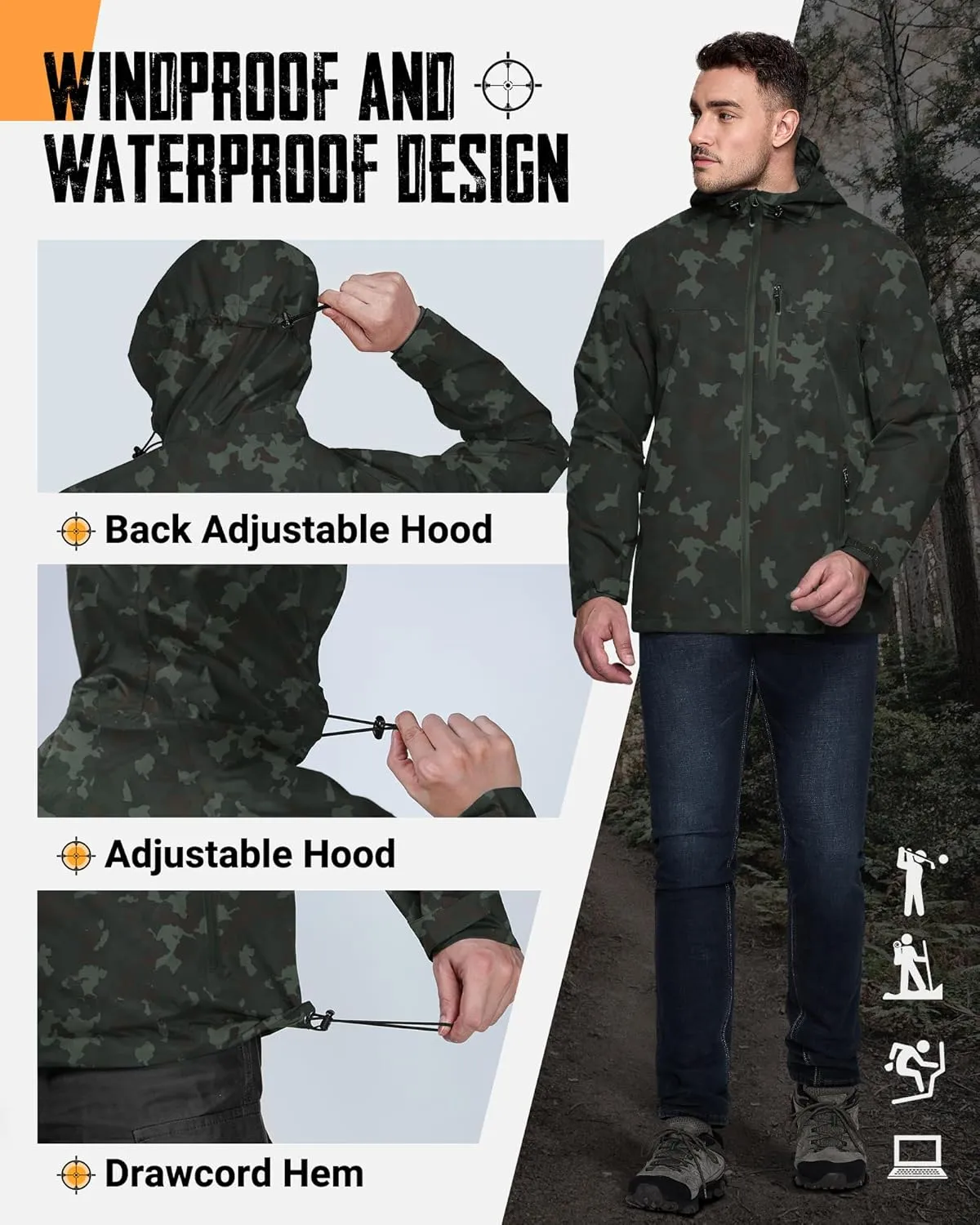 33,000ft Men's Packable Rain Jacket Lightweight Rain Shell Jacket with Hood Waterproof Raincoat for Cycling