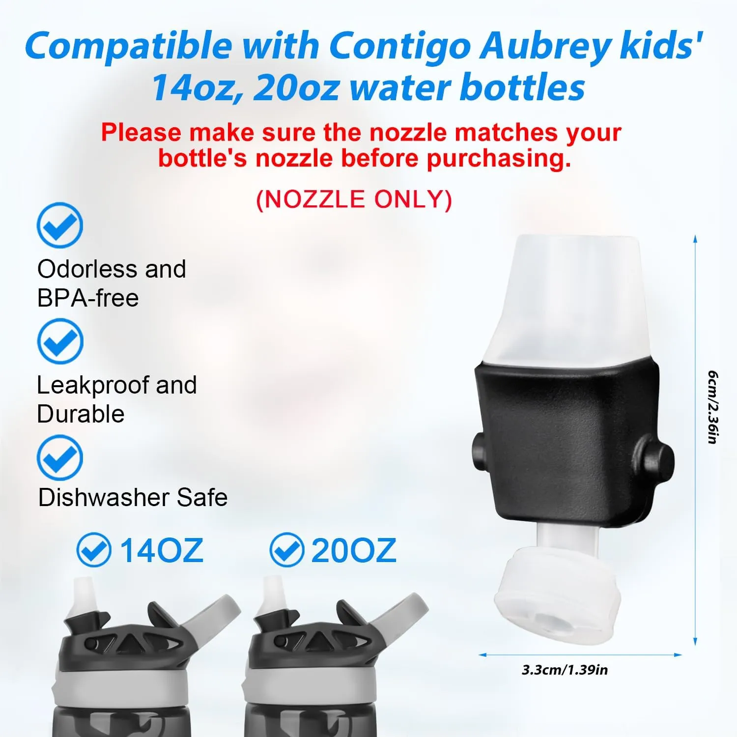 3pcs Lid Spout Replacement for Contigo, BPA-Free Lid Parts Replacement with Wrench Soft Silicone Mouthpiece Newest Water Bottle Accessories Compatible with Contigo Aubrey Kids 14oz 20oz