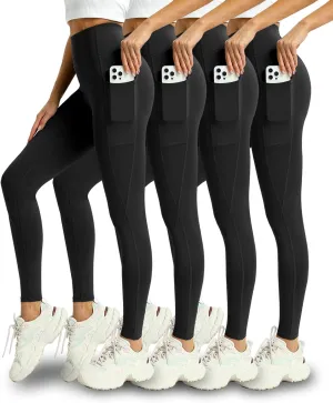 4 Pack Leggings with Pockets for Women - Soft High Waisted Tummy Control Workout Yoga Pants