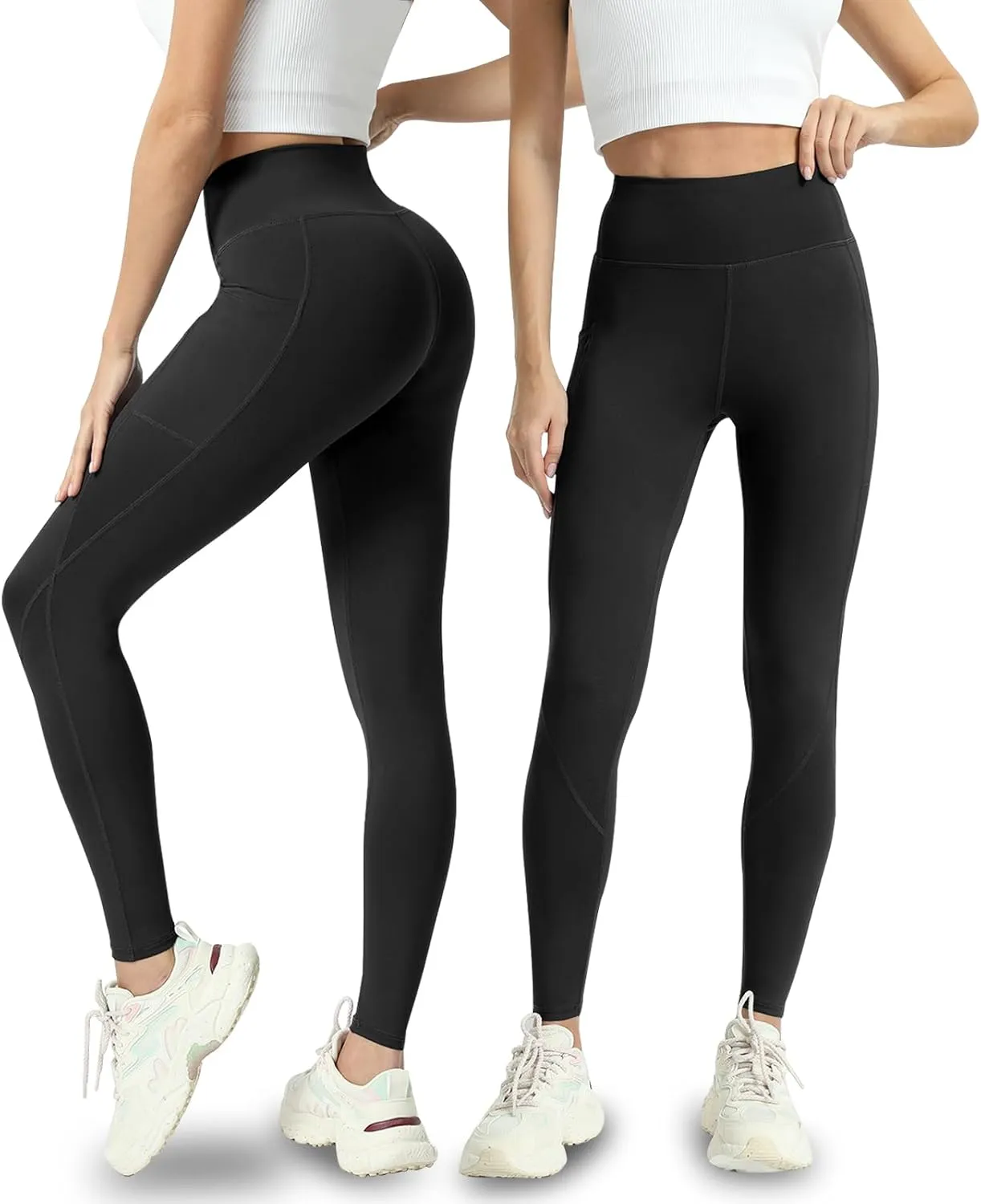 4 Pack Leggings with Pockets for Women - Soft High Waisted Tummy Control Workout Yoga Pants