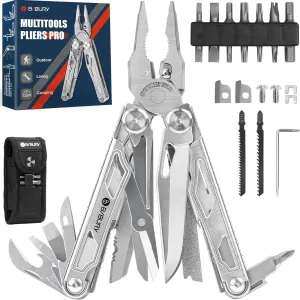 BIBURY Multitool Pliers BI2045, Stainless Steel Multi Tool Pliers with Replaceable Wire Cutters and Saw, Foldable Multitools with Scissors and Screwdriver, Ideal for Camping, Hiking, Survival, Repair