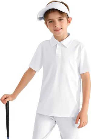 Boys' Performance Polo Shirt - Golf Grid Short Sleeve Collar Shirts Youth Stretch Quick Dry Lightweight Athletic UPF50 