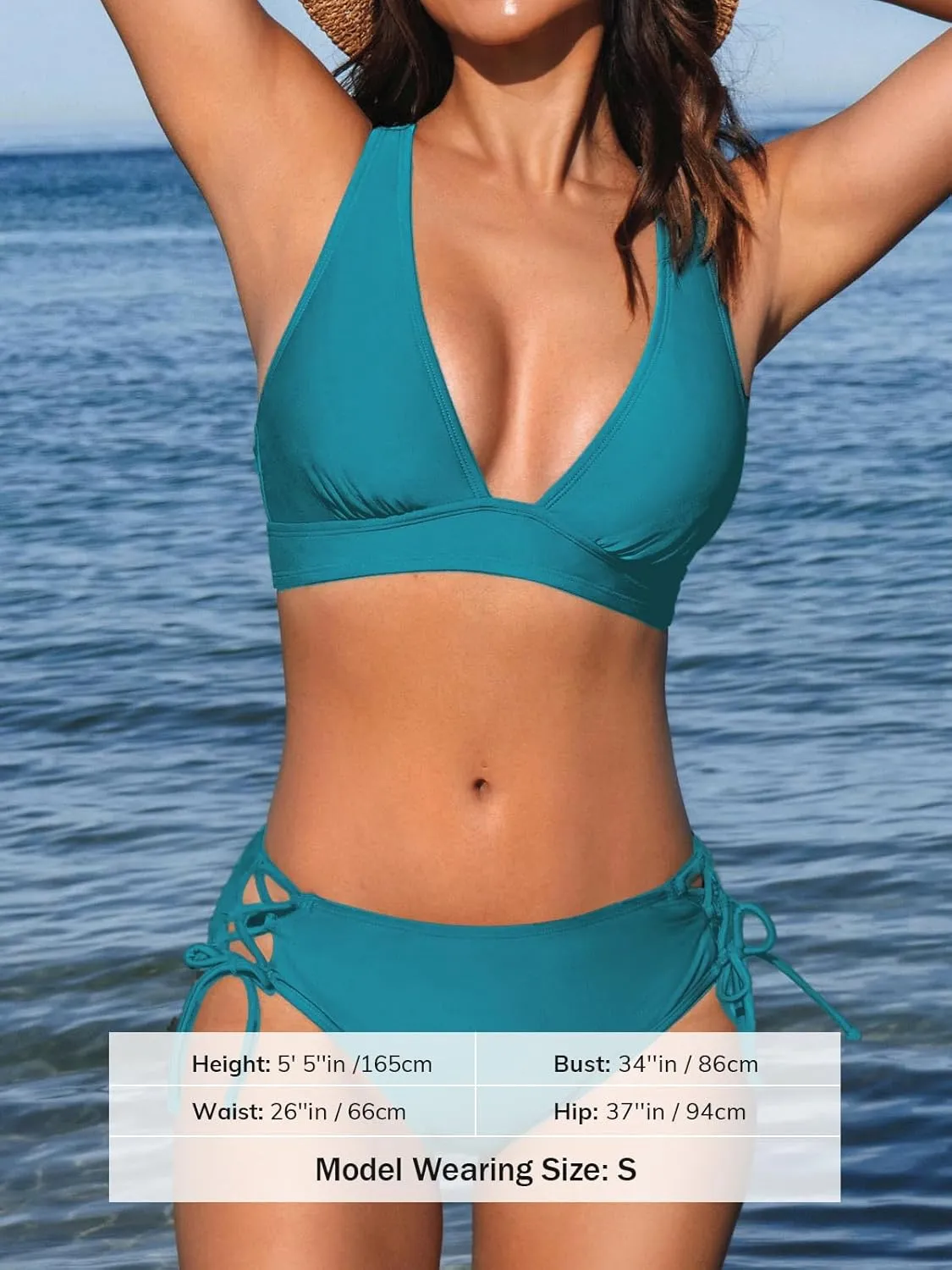 CUPSHE Bikini Set for Women Two Piece Swimsuit V Neck Triangle Top Wide Straps Cross Back Lace up Mid Rise