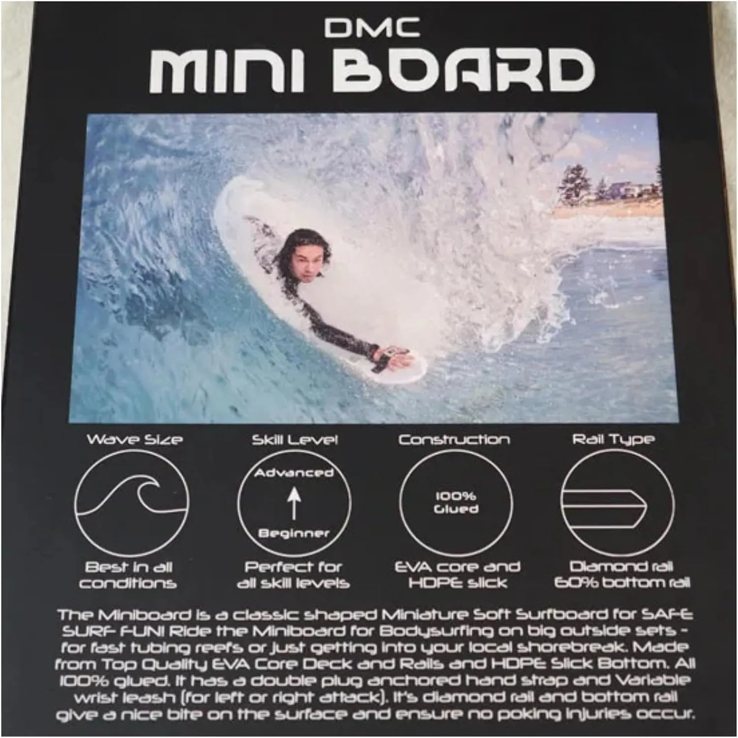 DMC Bodysurfing Handboard, Mini Surf Board, Hand Plane Body Surfing Hand Board for Kids and Adults