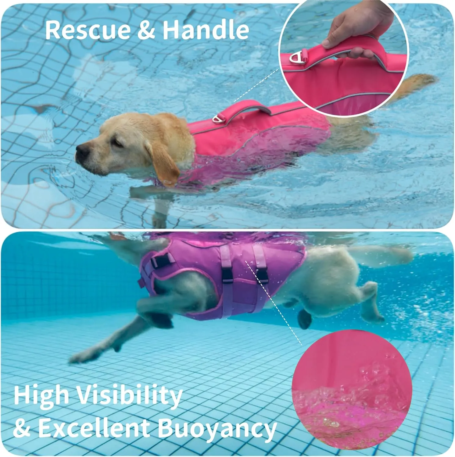 Dog Life Jacket Large, High Flotation Dog Life Vest for Swimming Boating, Reflective Puppy Lifejacket with Superior Buoyancy and Rescue Handle, Adjustable Safety Dogs Floating Vests