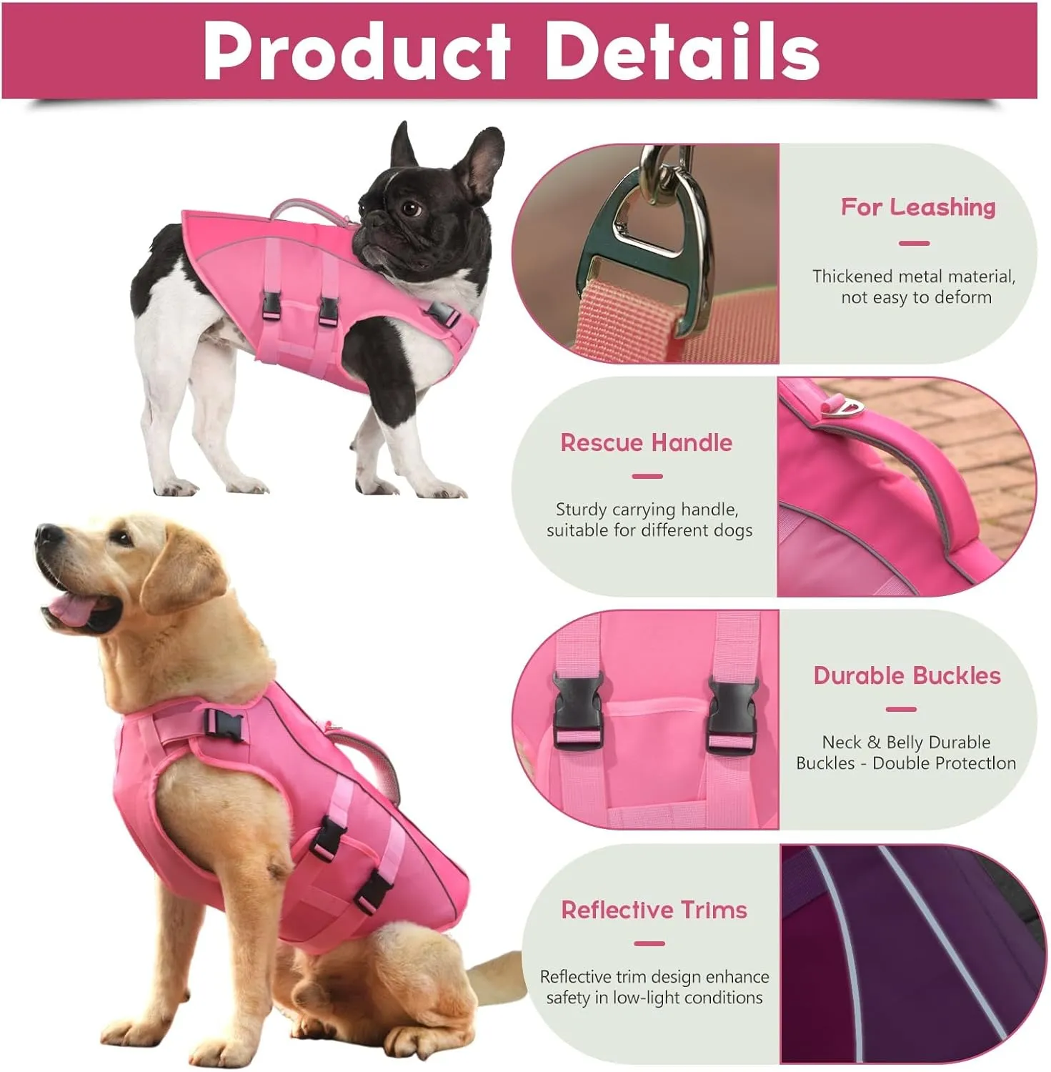 Dog Life Jacket Large, High Flotation Dog Life Vest for Swimming Boating, Reflective Puppy Lifejacket with Superior Buoyancy and Rescue Handle, Adjustable Safety Dogs Floating Vests