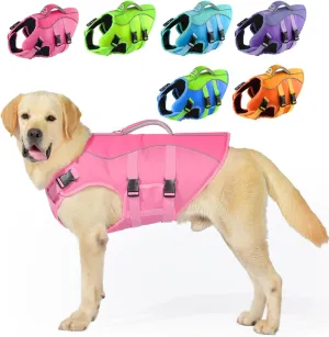 Dog Life Jacket Large, High Flotation Dog Life Vest for Swimming Boating, Reflective Puppy Lifejacket with Superior Buoyancy and Rescue Handle, Adjustable Safety Dogs Floating Vests
