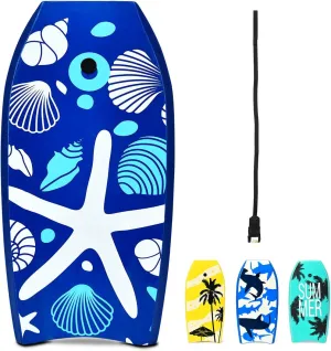 GYMAX Boogie Boards for Beach, 33"/37"/41" Body Board with EPS Foam Core, Crescent Tail, Dual Channel & Wrist Leash, Lightweight Bodyboard for Kids, Youth, Adults