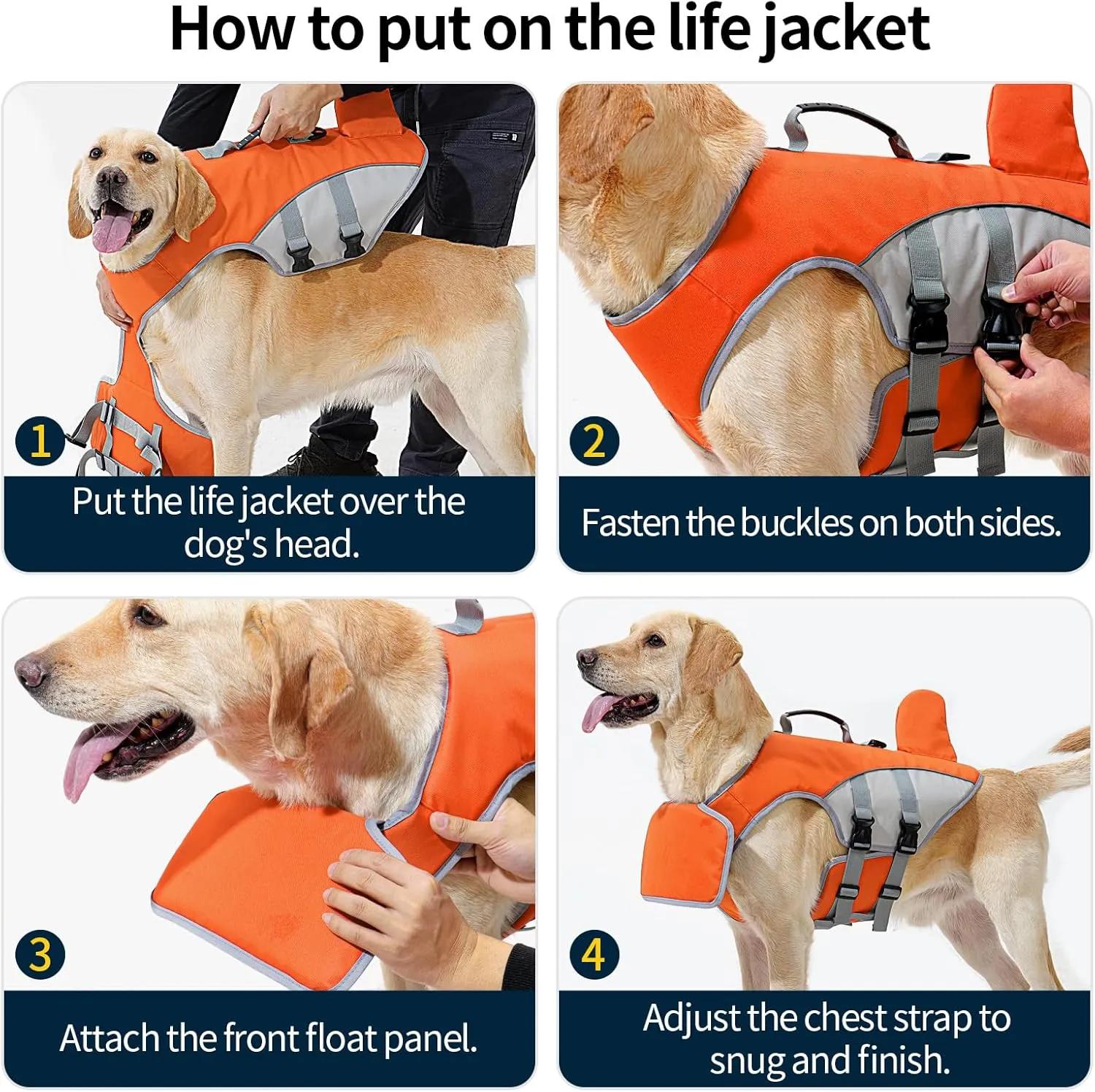 HEYWEAN Dog Life Jacket for Swimming Boating High Buoyancy Adjustable Dog Life Vest with Reflective Strips Rescue Handle Secure Fit Floating Swim Vest for Small Medium Large Dogs (Orange, Large)