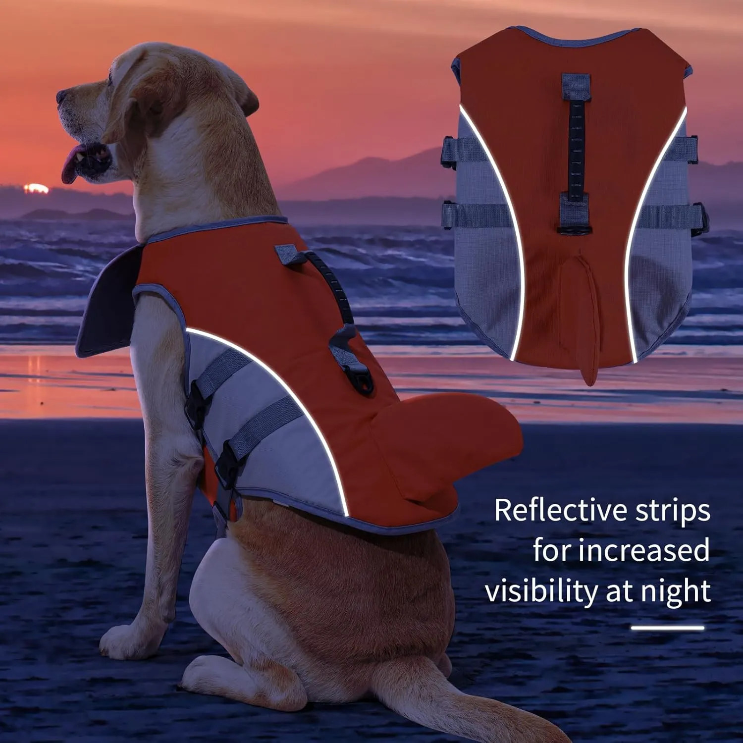 HEYWEAN Dog Life Jacket for Swimming Boating High Buoyancy Adjustable Dog Life Vest with Reflective Strips Rescue Handle Secure Fit Floating Swim Vest for Small Medium Large Dogs (Orange, Large)