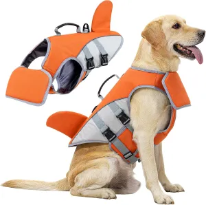 HEYWEAN Dog Life Jacket for Swimming Boating High Buoyancy Adjustable Dog Life Vest with Reflective Strips Rescue Handle Secure Fit Floating Swim Vest for Small Medium Large Dogs (Orange, Large)