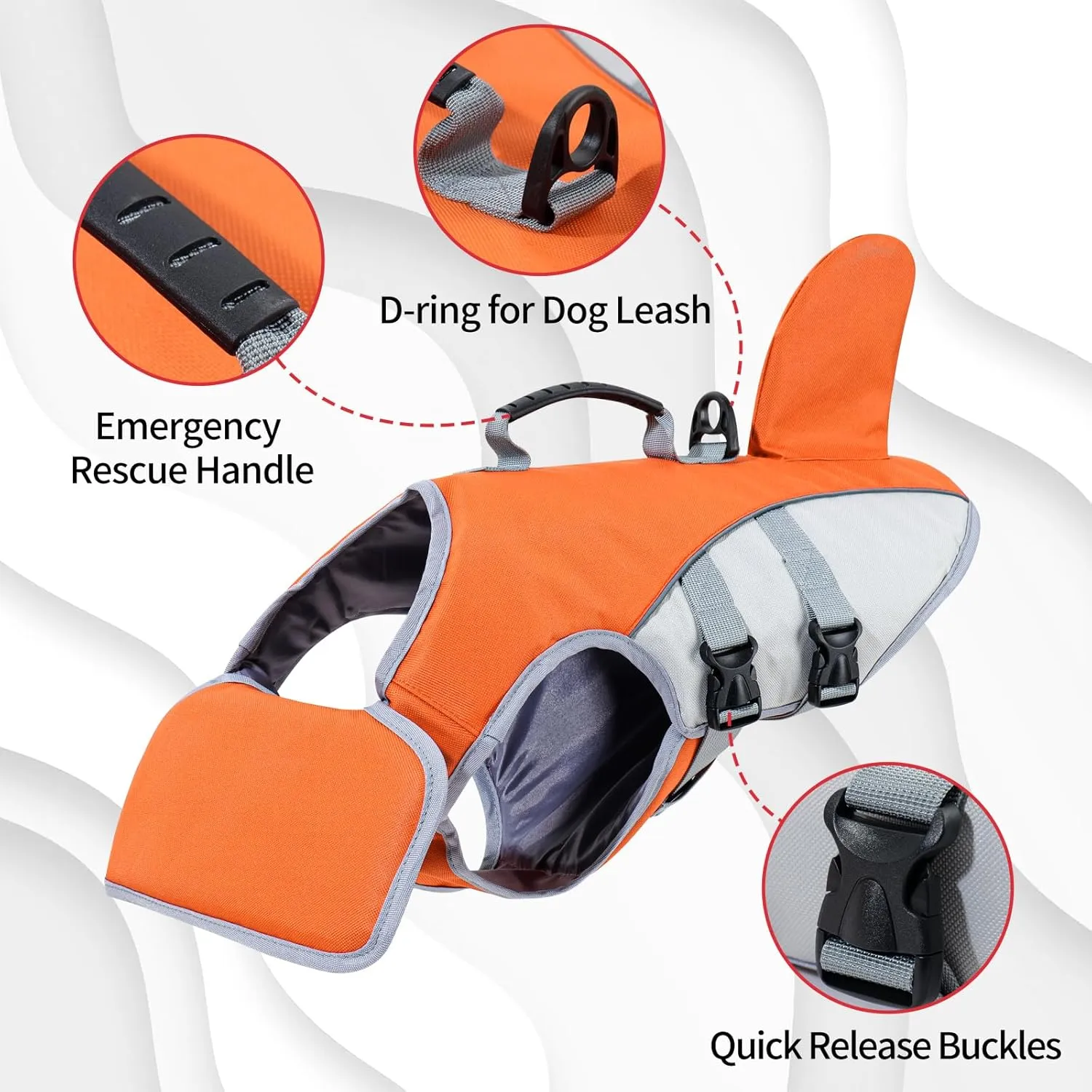 HEYWEAN Dog Life Jacket for Swimming Boating High Buoyancy Adjustable Dog Life Vest with Reflective Strips Rescue Handle Secure Fit Floating Swim Vest for Small Medium Large Dogs (Orange, Large)