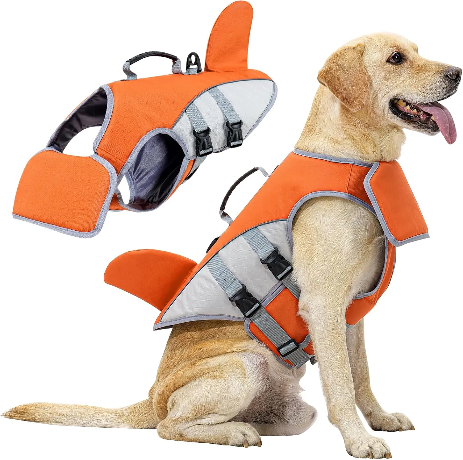HEYWEAN Dog Life Jacket for Swimming Boating High Buoyancy Adjustable Dog Life Vest with Reflective Strips Rescue Handle Secure Fit Floating Swim Vest for Small Medium Large Dogs (Orange, Large)