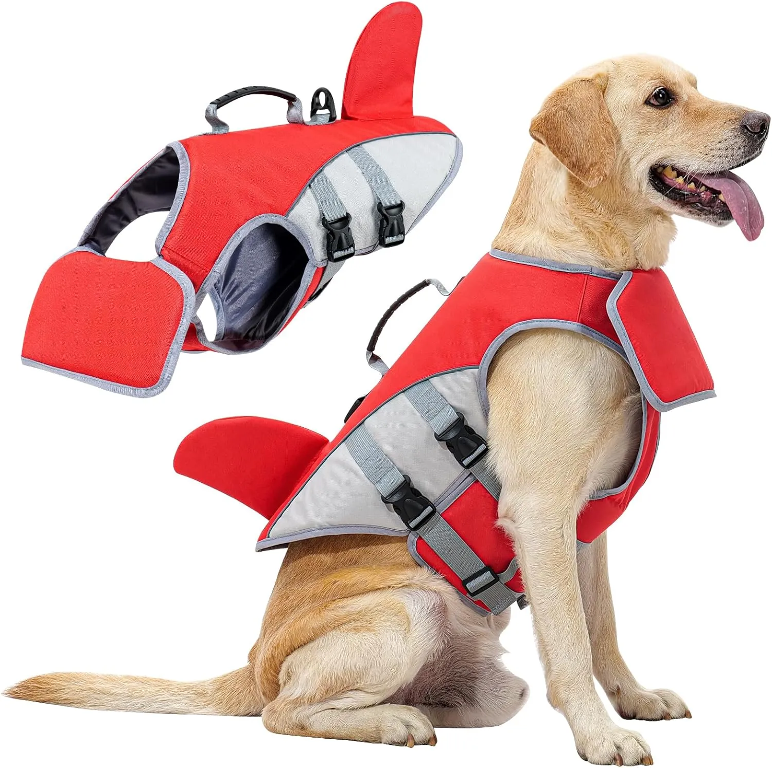 HEYWEAN Dog Life Jacket for Swimming Boating High Buoyancy Adjustable Dog Life Vest with Reflective Strips Rescue Handle Secure Fit Floating Swim Vest for Small Medium Large Dogs (Red, Large)