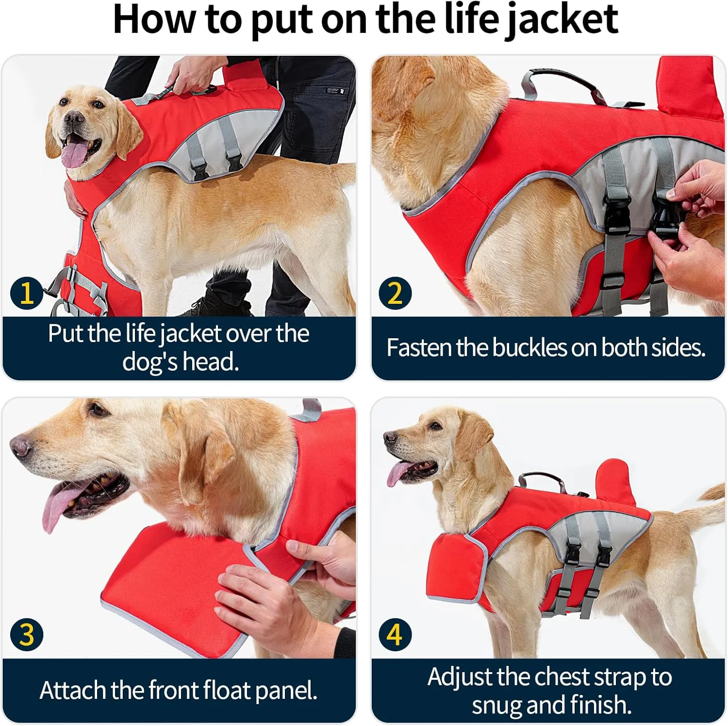 HEYWEAN Dog Life Jacket for Swimming Boating High Buoyancy Adjustable Dog Life Vest with Reflective Strips Rescue Handle Secure Fit Floating Swim Vest for Small Medium Large Dogs (Red, Large)