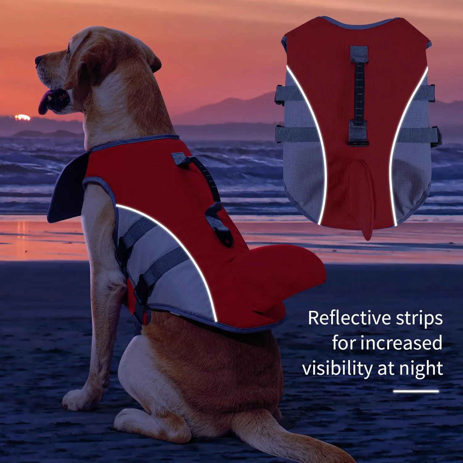 HEYWEAN Dog Life Jacket for Swimming Boating High Buoyancy Adjustable Dog Life Vest with Reflective Strips Rescue Handle Secure Fit Floating Swim Vest for Small Medium Large Dogs (Red, Large)