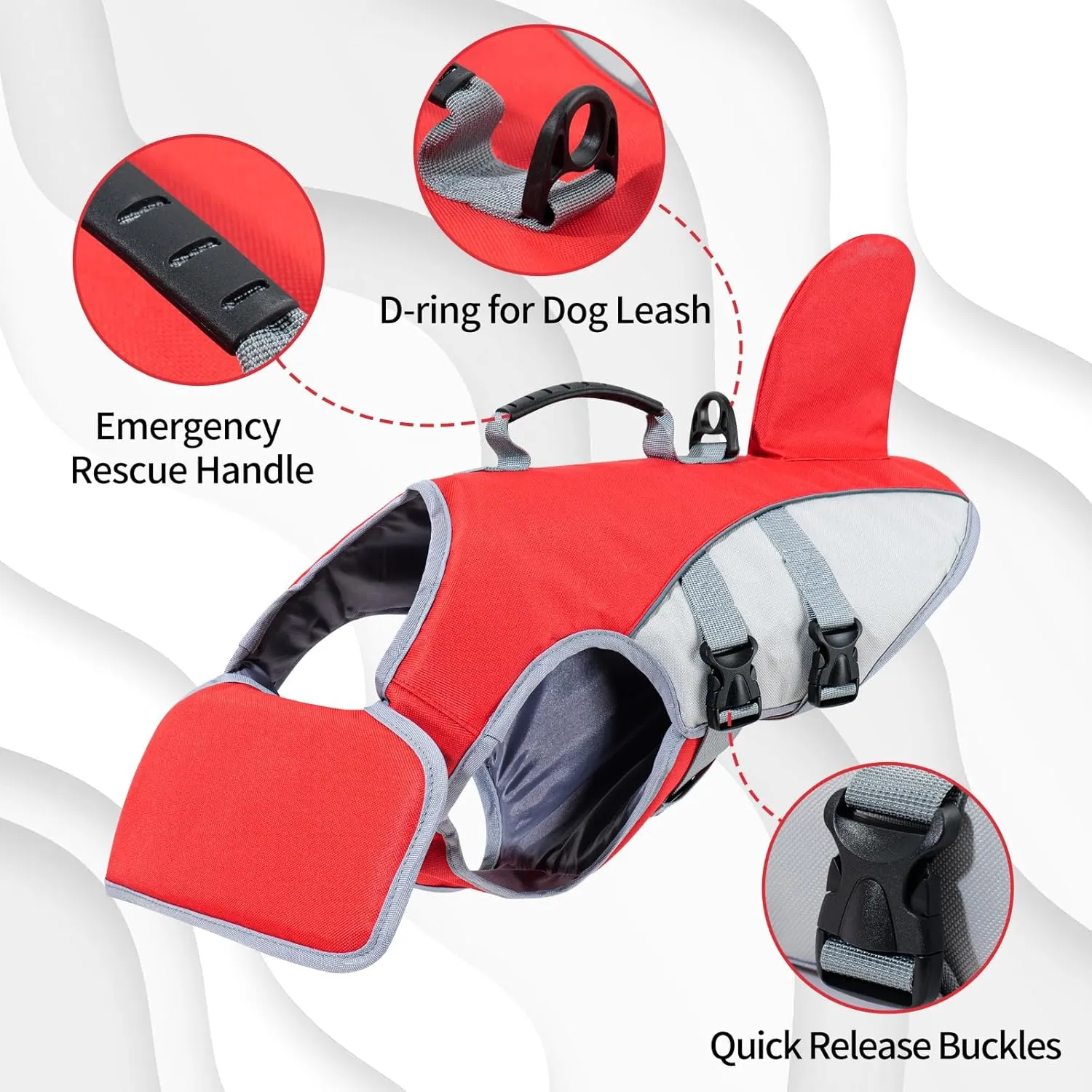 HEYWEAN Dog Life Jacket for Swimming Boating High Buoyancy Adjustable Dog Life Vest with Reflective Strips Rescue Handle Secure Fit Floating Swim Vest for Small Medium Large Dogs (Red, Large)