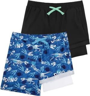 KAKU NANU Boys Swim Trunks Compression Liner Bathing Swimsuit Quick Dry Boxer Beach Board Shorts with Pockets 2-14 Years