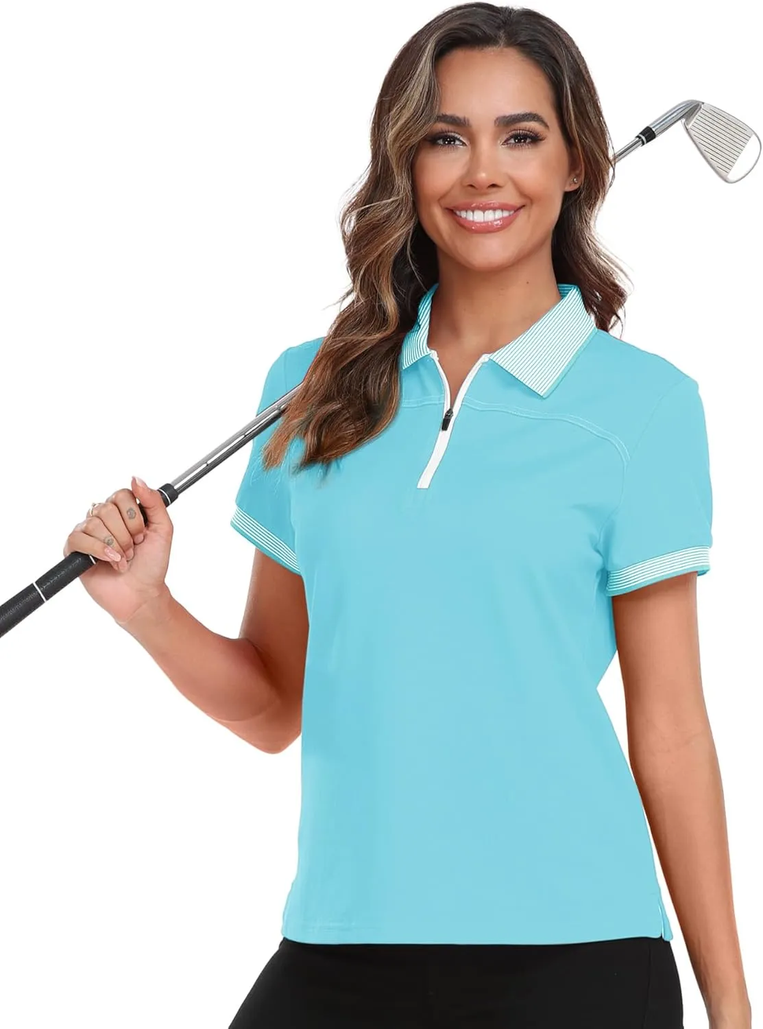 Little Beauty Women's Zipper Golf Polo Shirts Short Sleeve Athletic Shirt with Collar Moisture Wicking