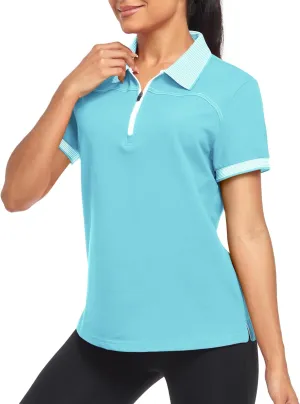 Little Beauty Women's Zipper Golf Polo Shirts Short Sleeve Athletic Shirt with Collar Moisture Wicking