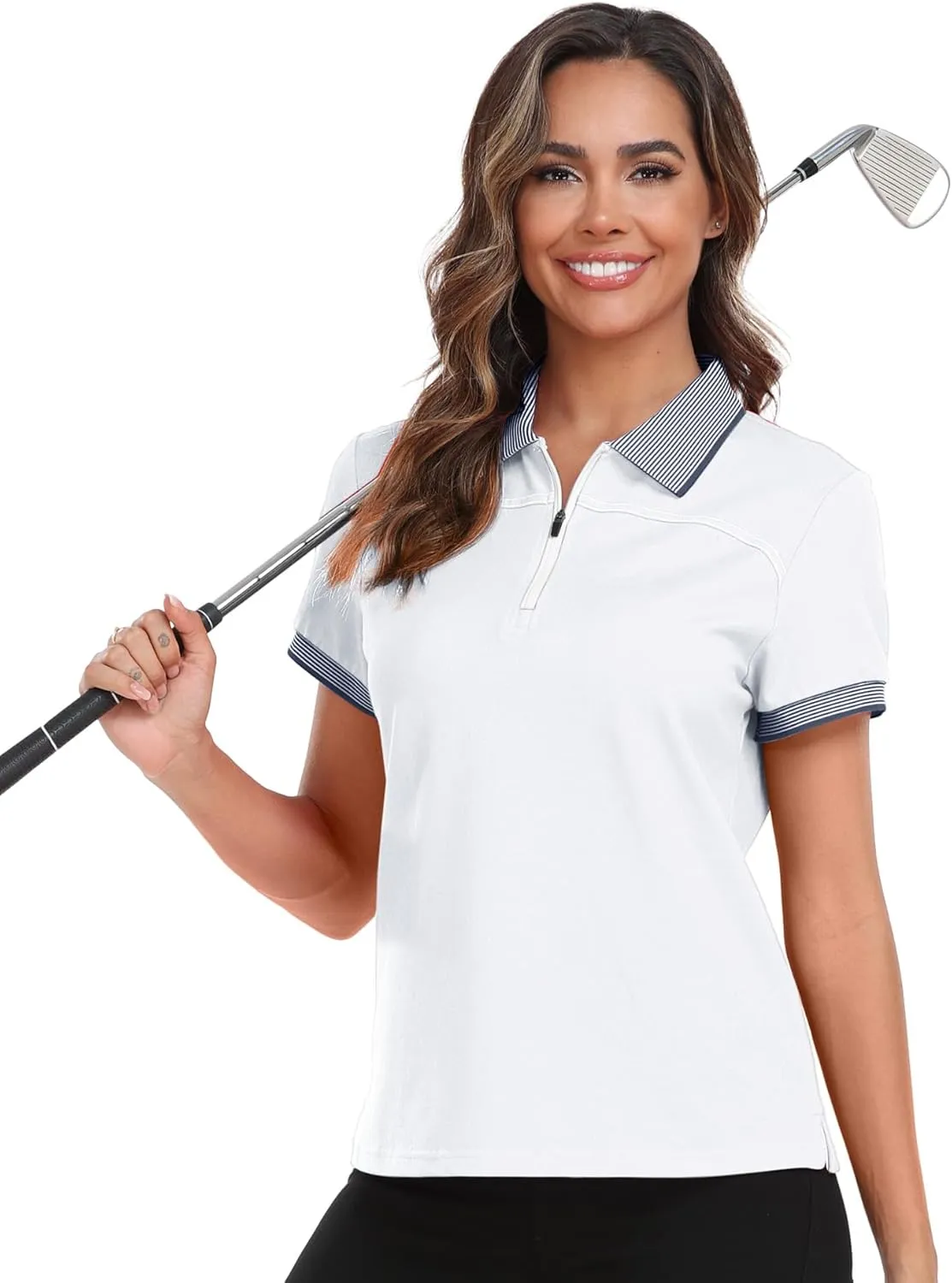 Little Beauty Women's Zipper Golf Polo Shirts Short Sleeve Athletic Shirt with Collar Moisture Wicking