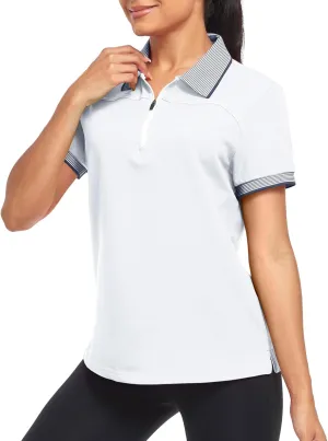 Little Beauty Women's Zipper Golf Polo Shirts Short Sleeve Athletic Shirt with Collar Moisture Wicking