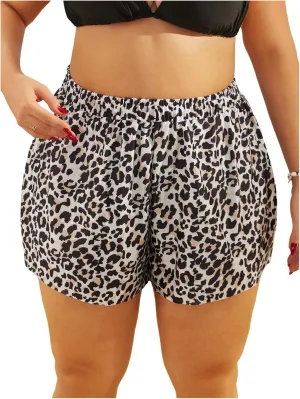 MakeMeChic Women's Plus Size Swim Shorts Ruffle High Waist Swimsuit Shorts Tankini Bottom