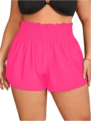 MakeMeChic Women's Plus Size Swim Shorts Ruffle High Waist Swimsuit Shorts Tankini Bottom