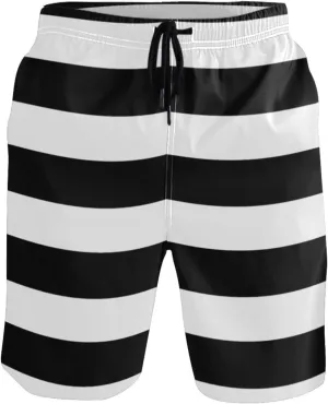 Men's Quick Dry Swim Trunks with Pockets Red and White Striped Beach Swimwear Board Shorts