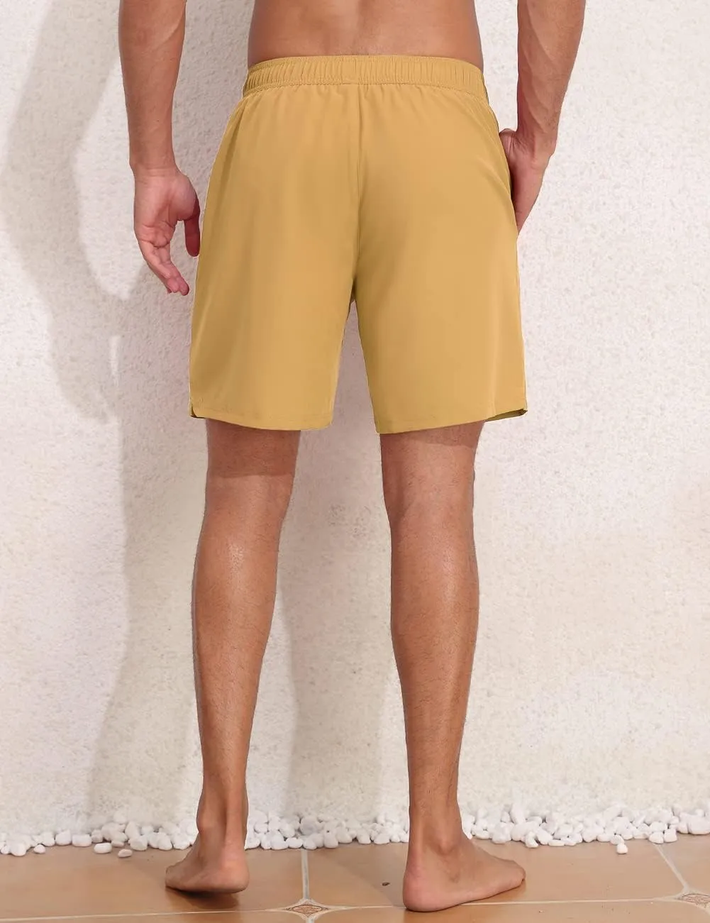 Nonwe Mens Swim Trunks with Compression Liner Quick Dry Hawaiian Bathing Suits 2 in 1 Board Shorts with Pockets