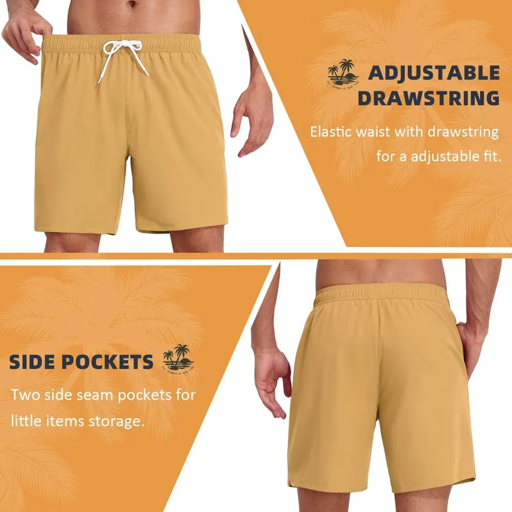 Nonwe Mens Swim Trunks with Compression Liner Quick Dry Hawaiian Bathing Suits 2 in 1 Board Shorts with Pockets
