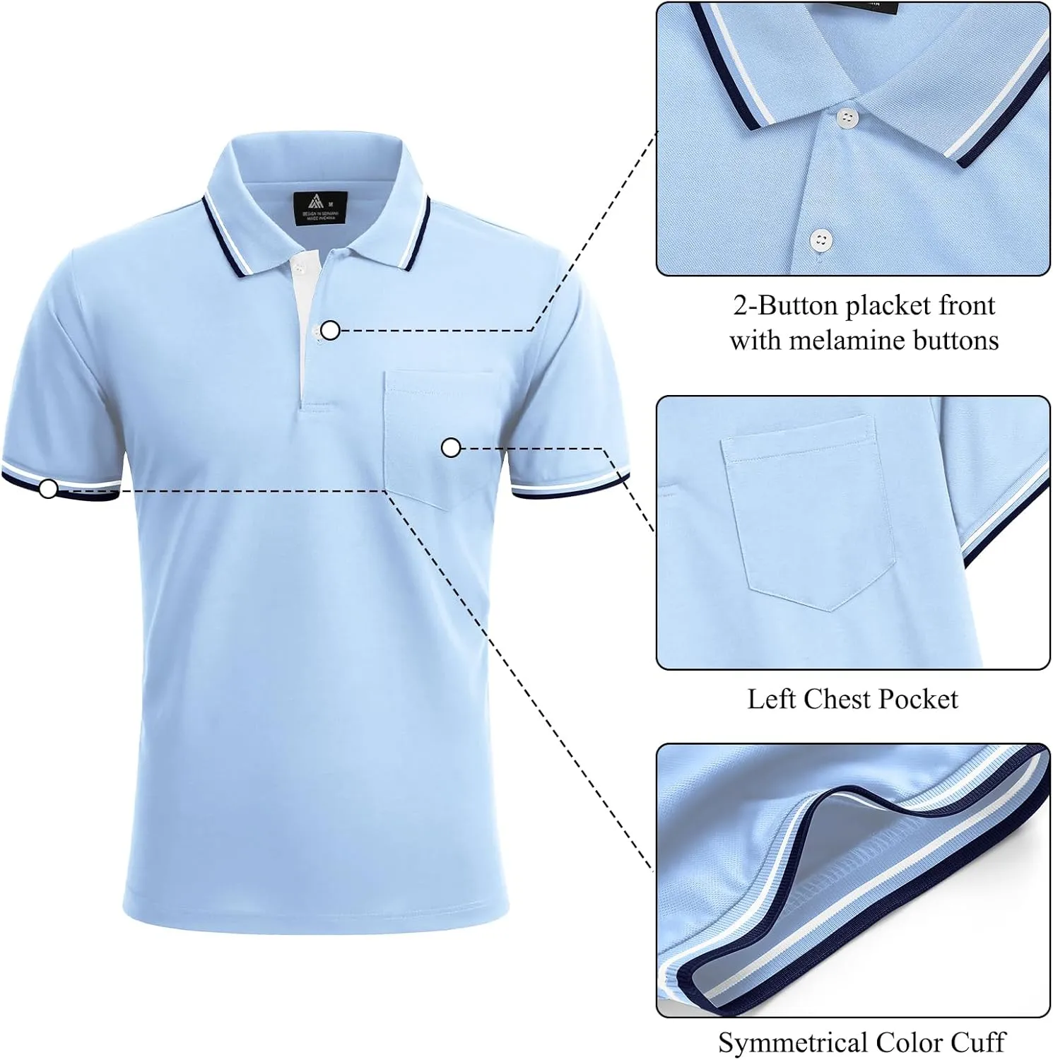 Polo Shirts for Men Short Sleeve Golf Polo with Pockets Moisture Wicking Tennis Shirt Summer Polo T-Shirts