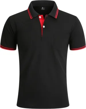 Polo Shirts for Men Short Sleeve Golf Polo with Pockets Moisture Wicking Tennis Shirt Summer Polo T-Shirts