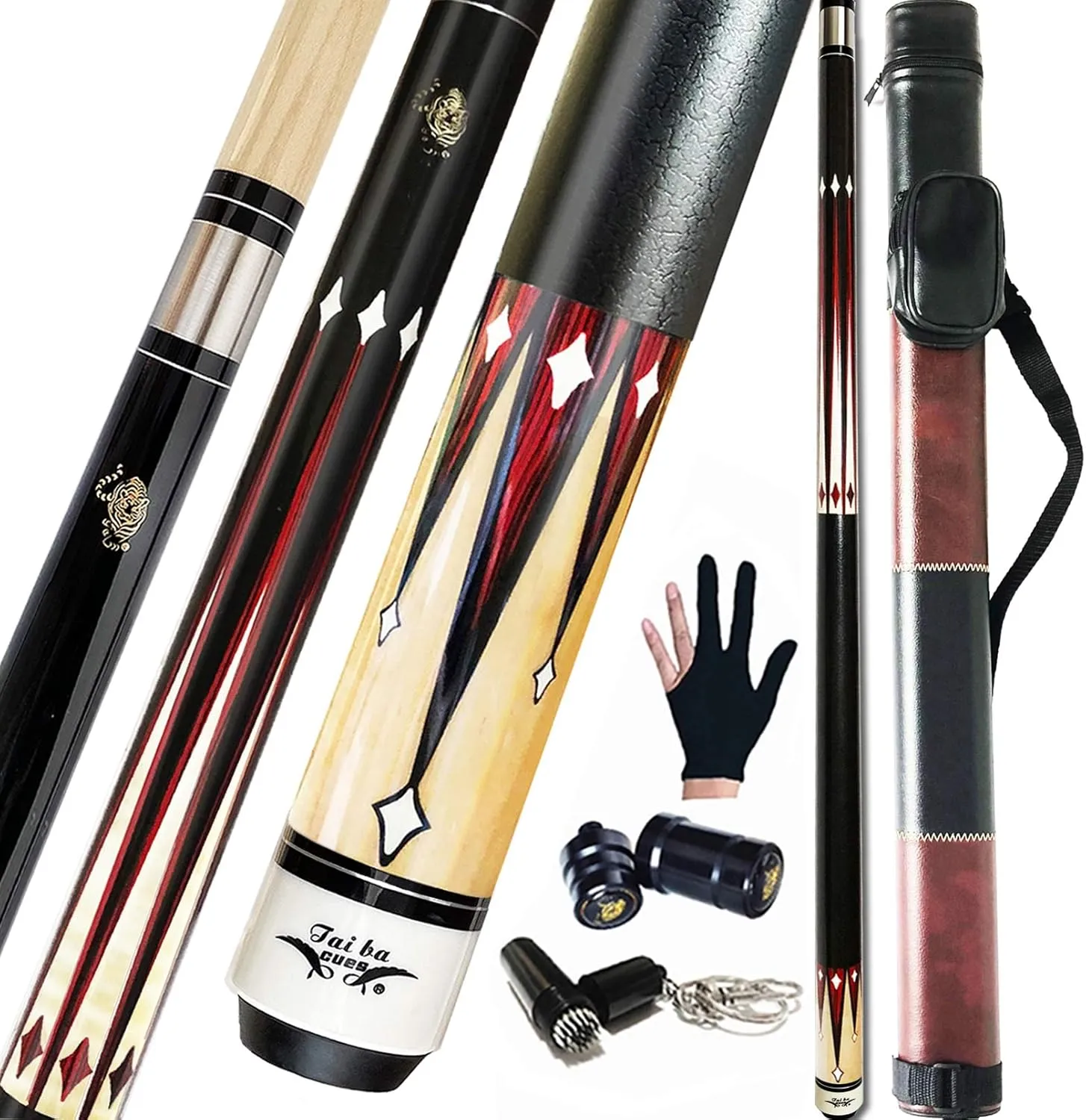 Tai ba cues 2-Piece Pool cue Stick   Hard Case, 13mm Tip, 58", Hardwood Canadian Maple Professional Billiard Pool Cue Stick 18,19,20,21,22 Oz Pool Stick (Selectable)-Blue, Black, Red, Gray, Green