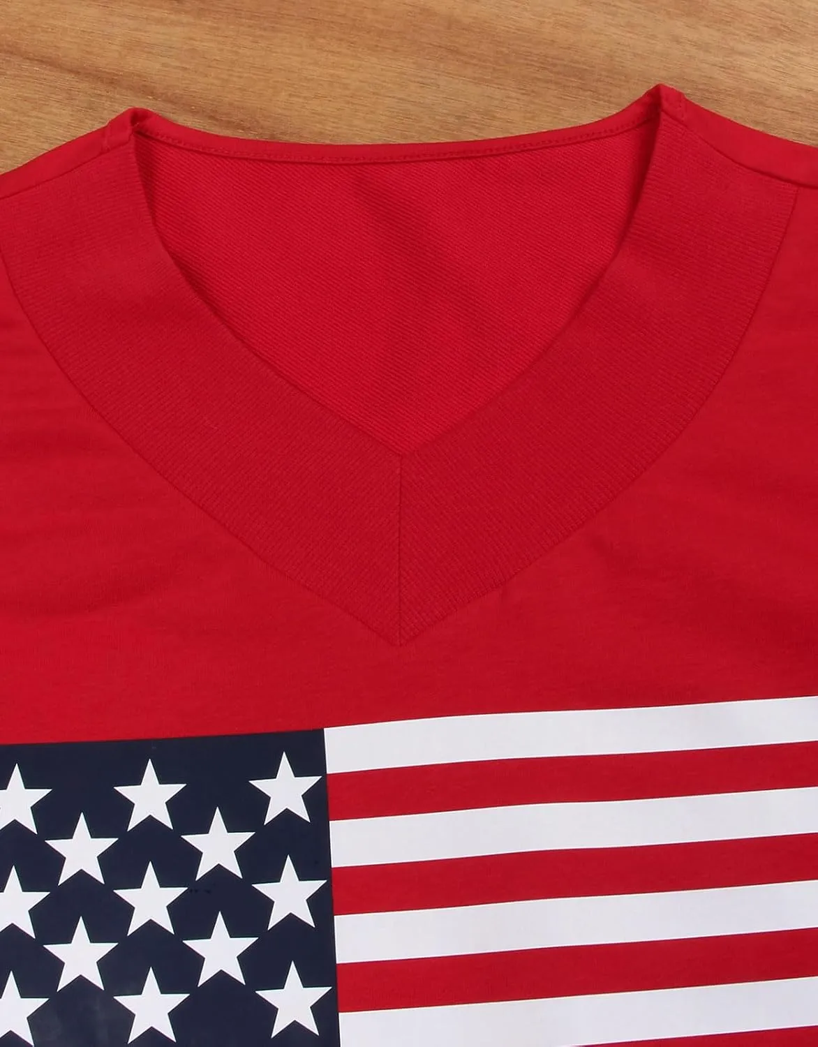 Women's Long Sleeve V Neck Colorblock Sweatshirts Loose Casual Patriotic flag Pullover Shirt
