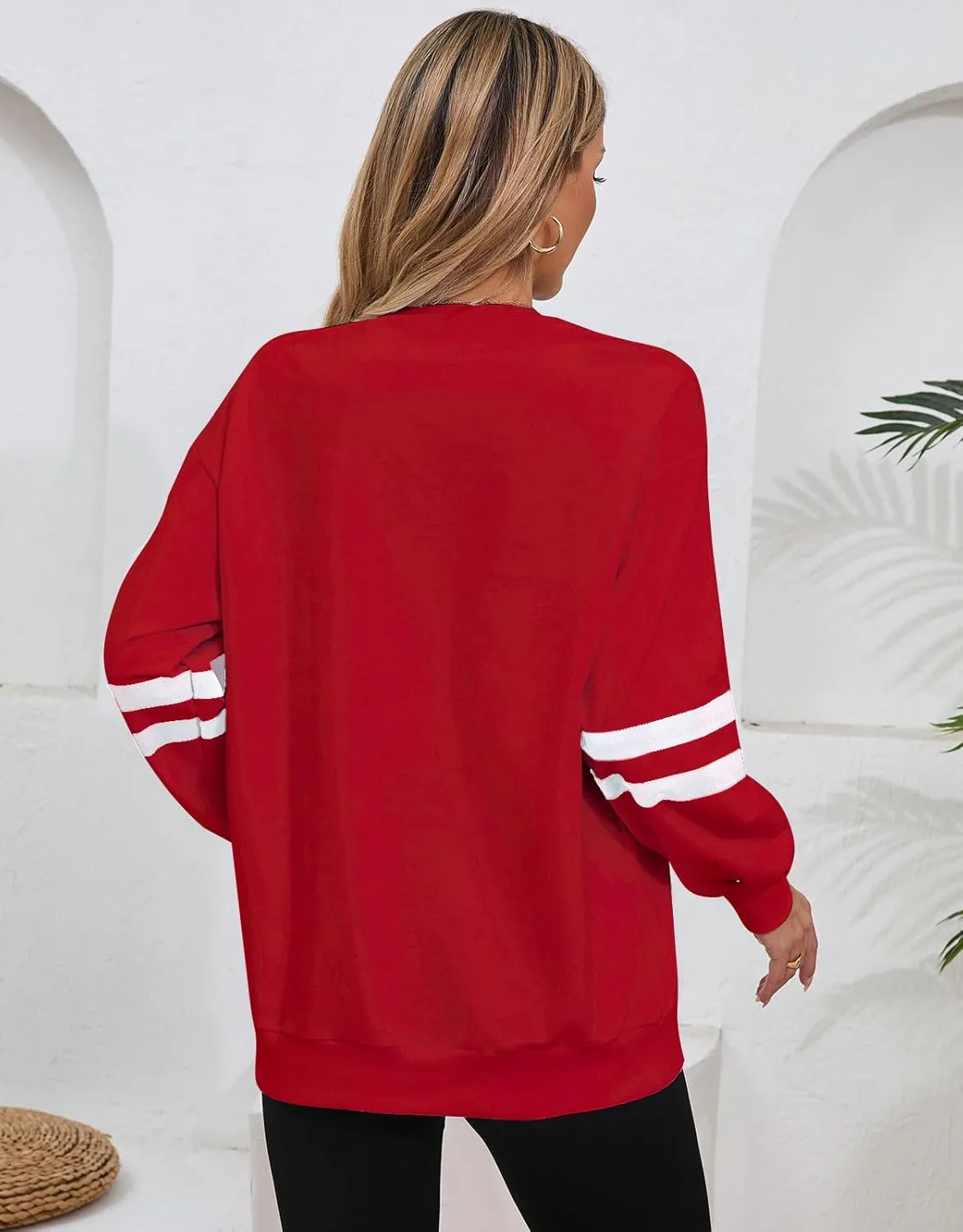 Women's Long Sleeve V Neck Colorblock Sweatshirts Loose Casual Patriotic flag Pullover Shirt