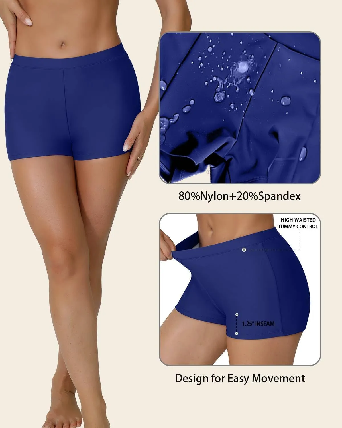 Women's Swim Shorts 1.3" High Waisted Quick Dry Bikini Swimsuit Bottoms Board Shorts Bathing Suit
