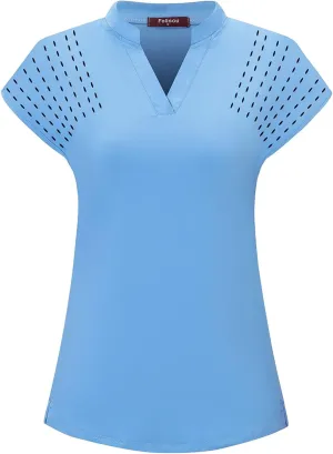 Womens V Neck Golf Polo Shirts Short Sleeve Sport Shirt Workout Tops