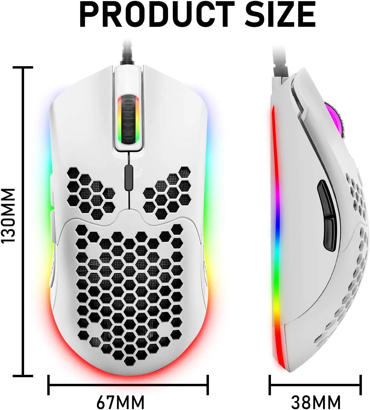ZIYOU LANG Wired Lightweight Gaming Mouse, 6 RGB Backlit Mouse with 7 Programmable Buttons, 6400DPI, Ultralight Honeycomb Shell, Ultraweave Cable, PC, Xbox, PS4 (White)