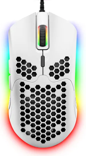 ZIYOU LANG Wired Lightweight Gaming Mouse, 6 RGB Backlit Mouse with 7 Programmable Buttons, 6400DPI, Ultralight Honeycomb Shell, Ultraweave Cable, PC, Xbox, PS4 (White)